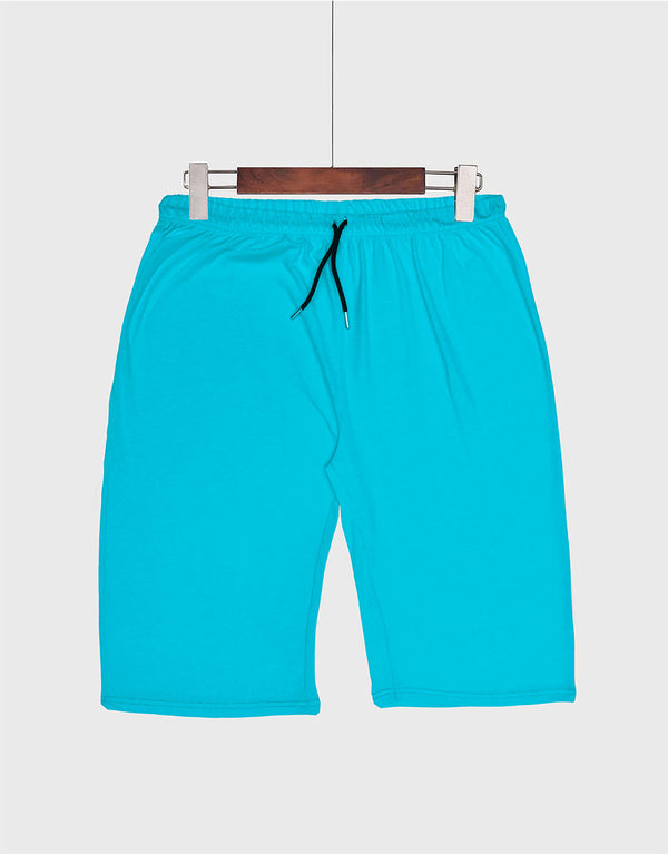 Men's Wide Leg Plain Jersey Shorts-Aqua
