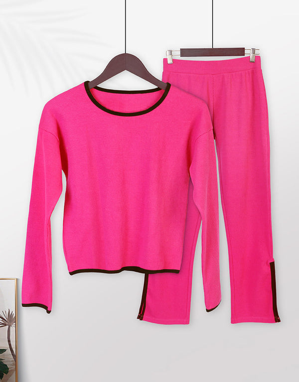 Super Soft Cosy Rib Shirt & Flare Trousers - Pink