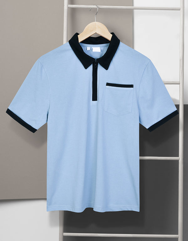 Men's Zipper Polo Shirts - Baby Blue