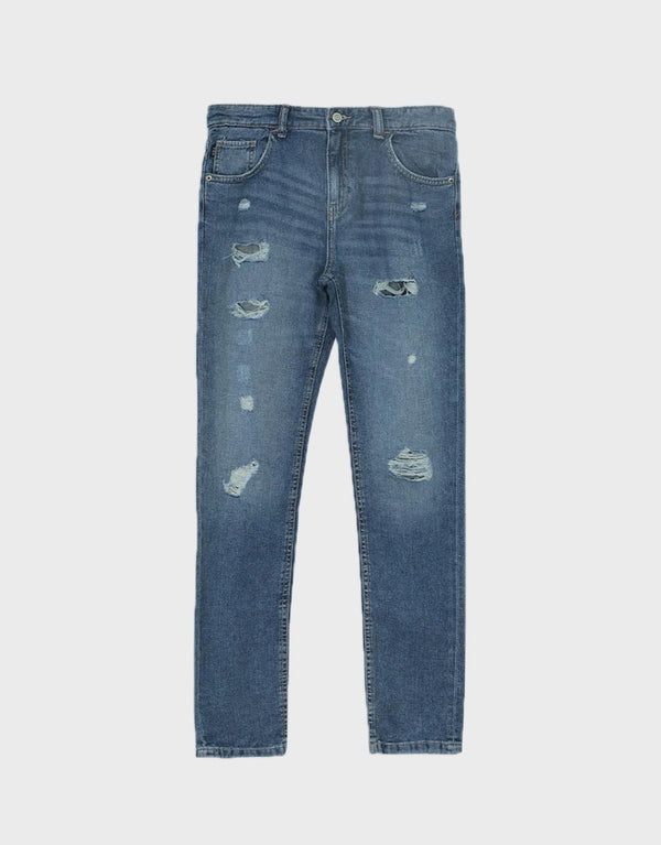Boy's Slim Fit Straight Ripped Blue Jeans