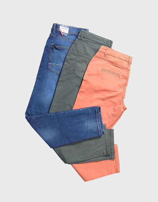Men's Stylish In Mix Color Denim and Cotton Pants one pc