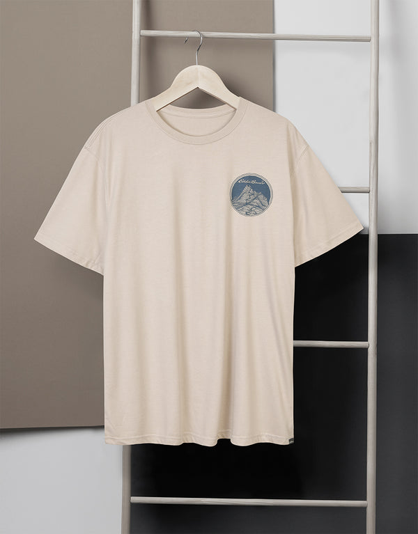 Edbr Men'S Mountain Map Crew Neck T-Shirt Single Jersey-Oatmeal