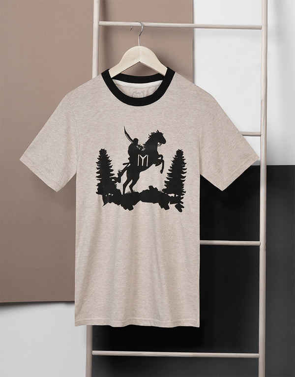 M-17 Men's Kayi Boyu Horse Rider Printed Tee Shirt Single Jersey-Oatmeal