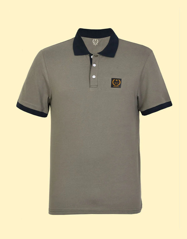 Men Short Sleeve Polo Shirt Navy Collar & Cuff-Olive