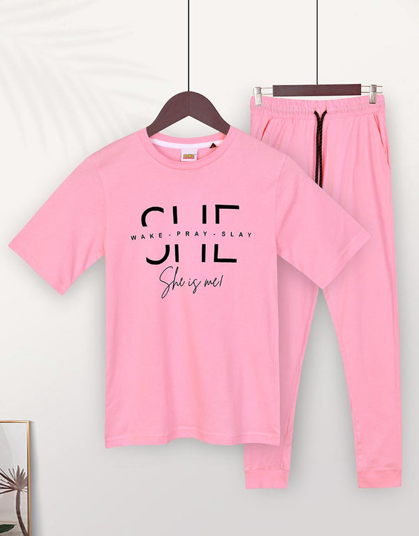 Ladies Single Jersey PJ Set - Pink