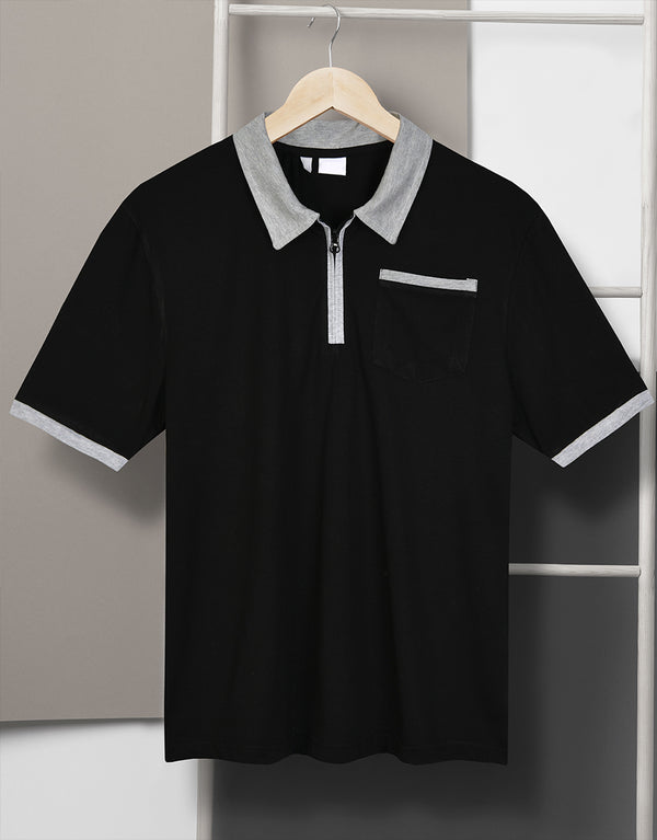 Men's Zipper Polo Shirts - Black