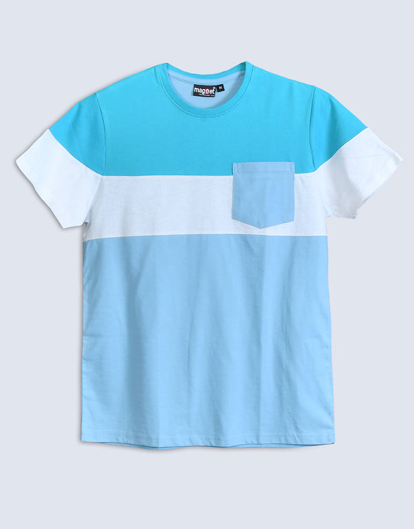 MGNT Boys's Pretty Contrast Panel T-Shirt - Sky Blue & Sky