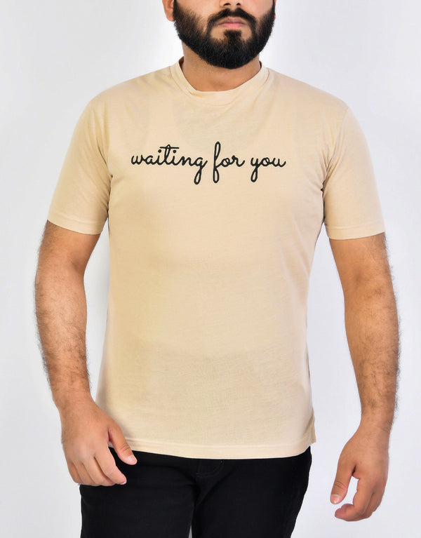 Men's Single Jersey Waiting For You Printed Tee Shirt-Skin