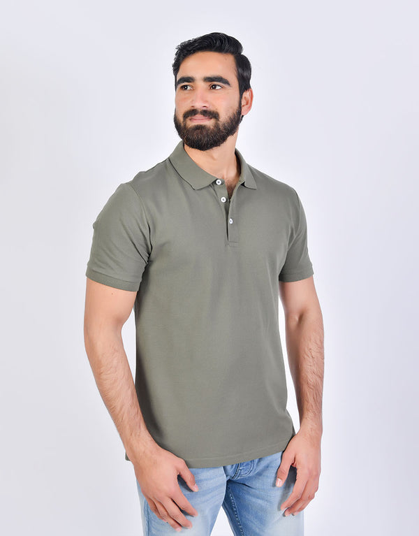 Men's Solid Basic Short Sleeve Polo Shirt-Olive