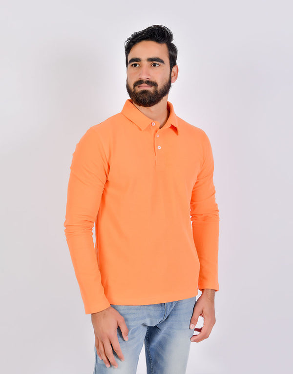 SLP Men's Waffle Knit Endurance Full Sleeves Polo Shirt-Orange