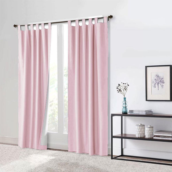 PRD Easy Care 1 Pair Lined Tab Top Curtains Curtain SLEEP DOWN Soft Pink 