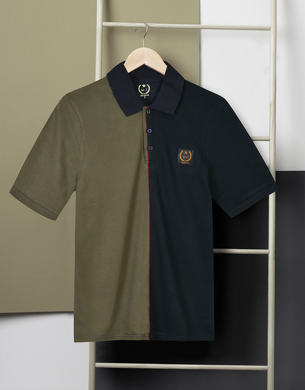 Men Short Sleeve Cotton Polo Shirt - Olive/Navy
