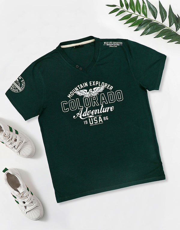 Men's Colorado Adventure Printed Short Sleeve Scoop Neck T-Shirt-Green