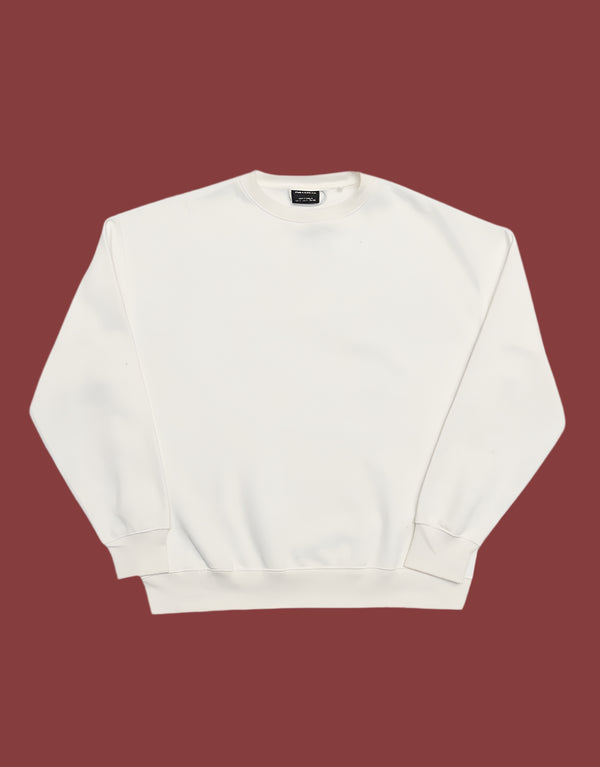 Men's Crew Neck  Long Sleeve Basic Sweatshirt-White