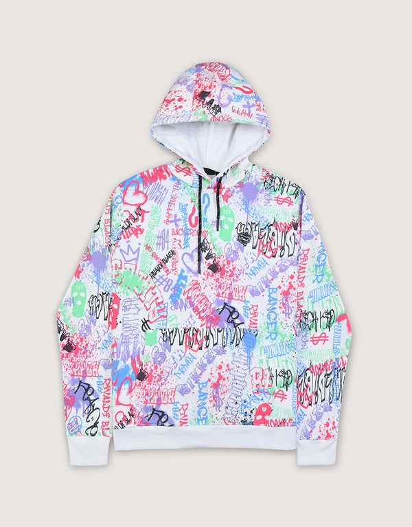 Men's Fleece Pullover Hoodie- Multi Printed