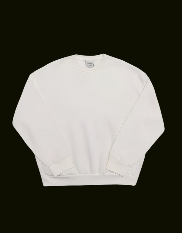 Ladies Crew Neck  Long Sleeve Basic Sweatshirt-White