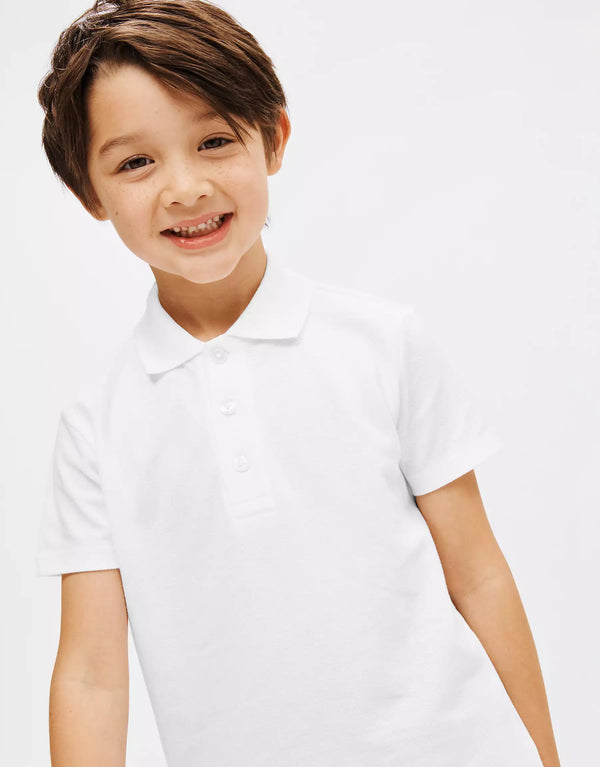 T & S Boys Spruce Solid Polo Shirt-White