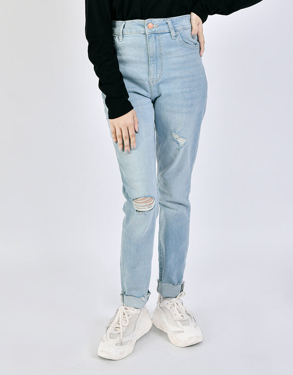 Ladies GRG Straight Fit Denim Jeans-Mid Blue
