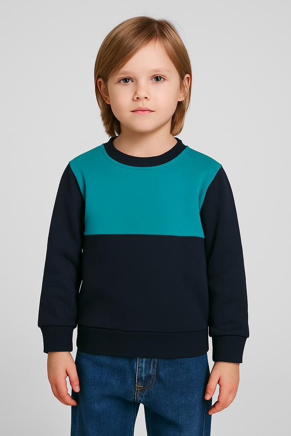 Round neck Kid's Fleece Penal Sweat Shirt - Navy