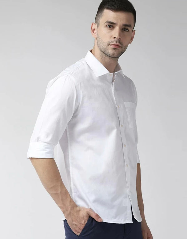 Men's Subtle Long Sleeves Dyed Casual Shirt-White