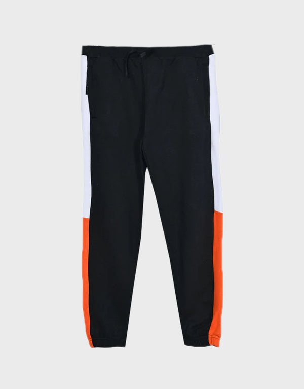 Boy's Slim Fit Fleece Jogger Trouser- Black/Orange Panel