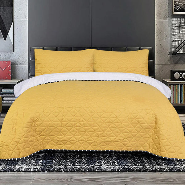 3 Pc Bed Spread Plain Dyed-Yellow