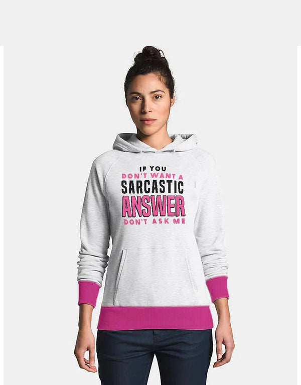 WP Women's Sarcastic Answer Printed Pullover Hoodie-Heather Grey & brown