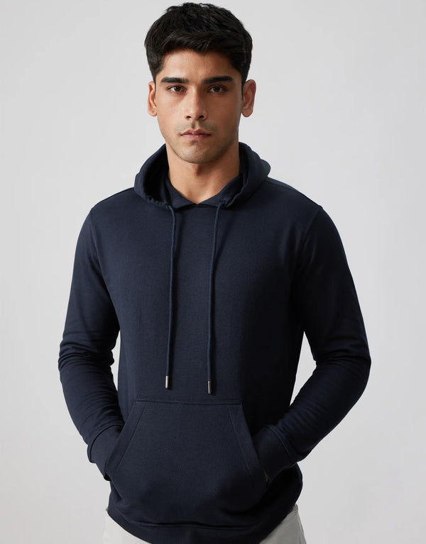 Men's Midweight Terry Relaxed Pullover Hoodie-Navy