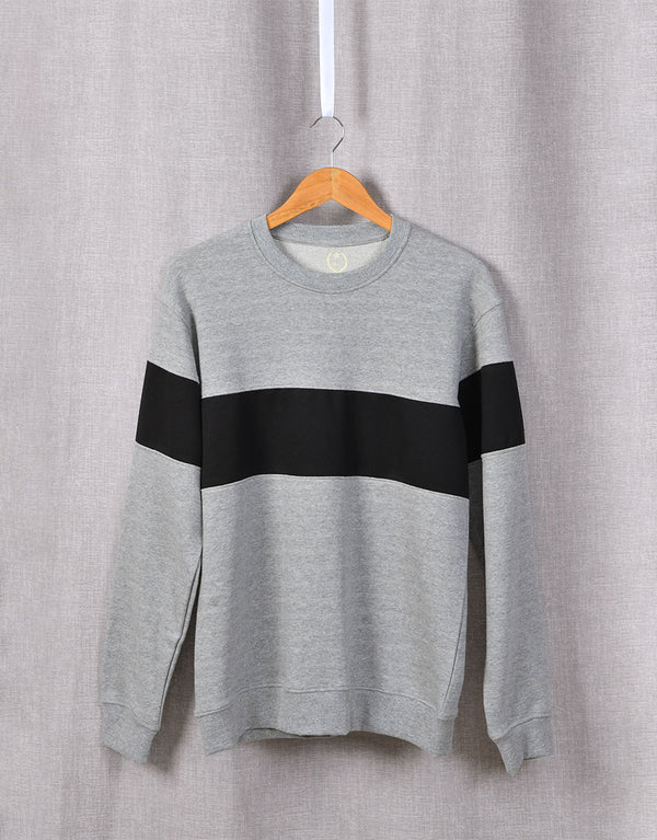 Men's Fleece Round Neck Panel Sweatshirt-Grey