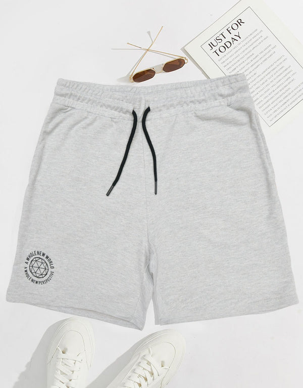 Men's Whole New World Printed Terry Shorts-Grey