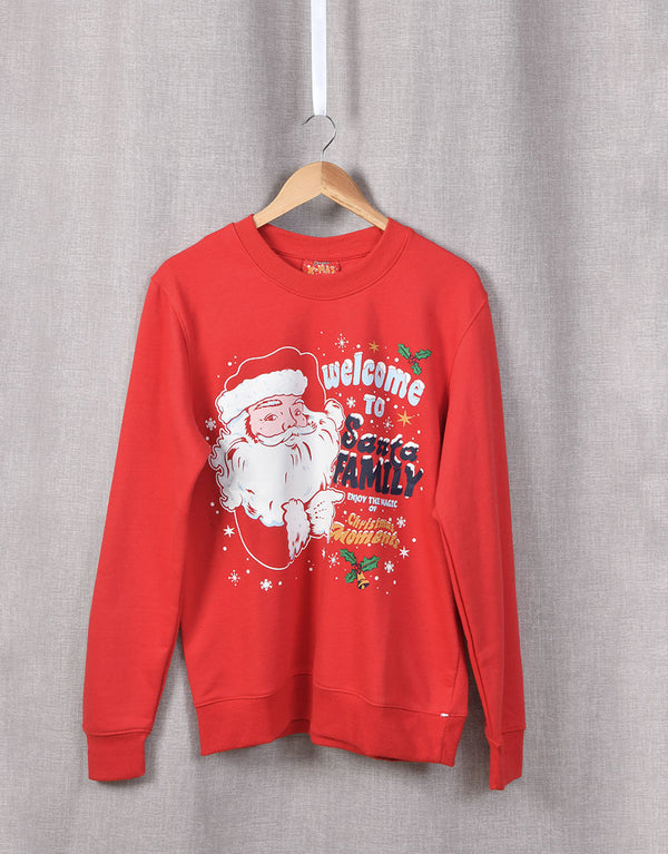 Welcome To Santa Family Crew Neck Full Sleeve Sweatshirt-Red