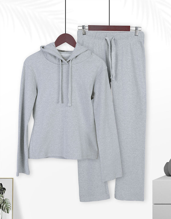 Super Soft Cosy Rib  Hoodie & Straight Trousers - Grey