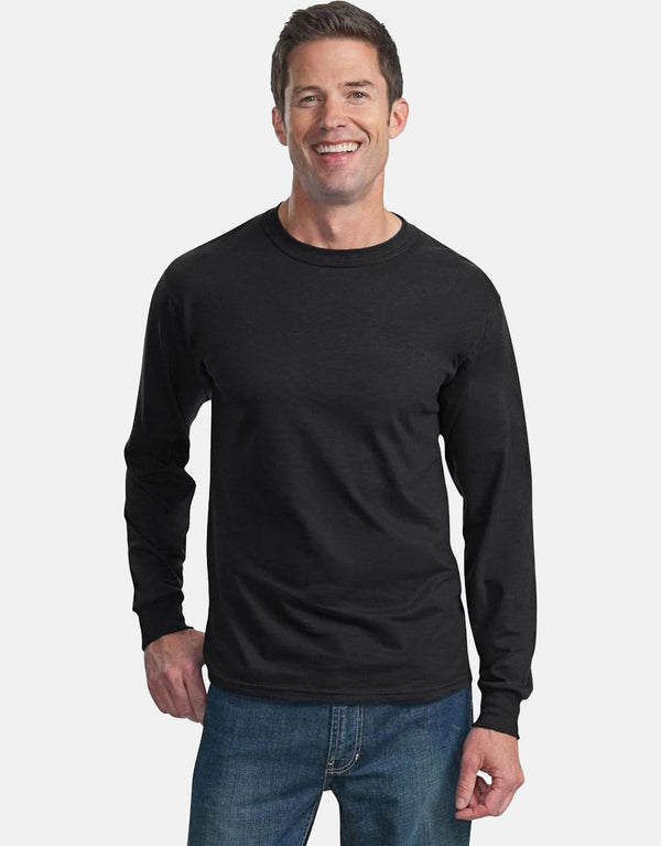 Men's T-Shirt Single Jersey Long Sleeves Crew Neck-Black