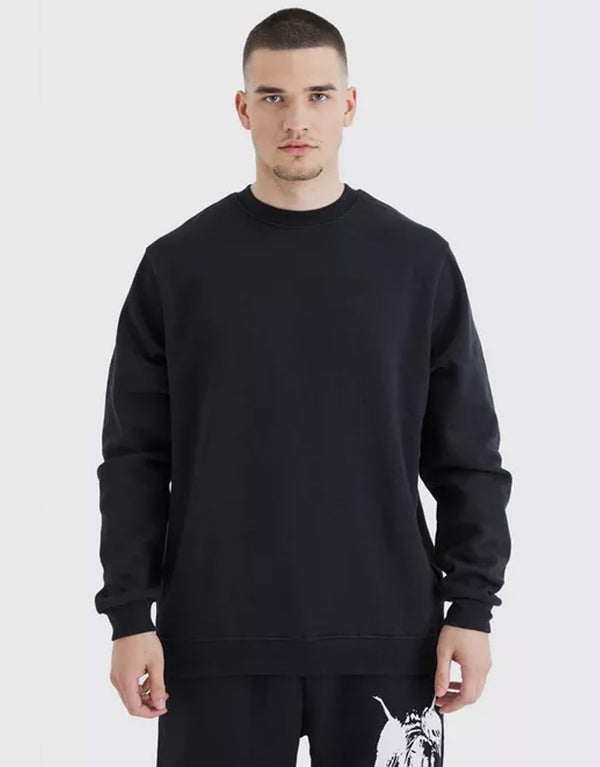 Bho Men's Crew Neck  Long Sleeve Basic Sweatshirt-Black