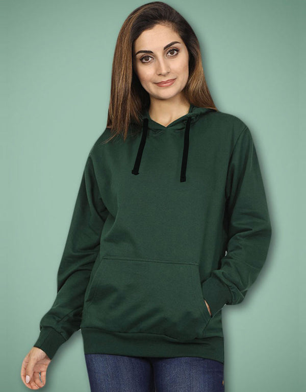 Ladies Basic Solid Fleece Hoodie-Green