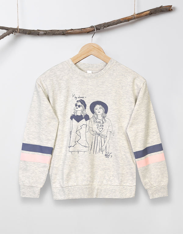 Kids Big Dreams Girls Club Printed Terry Sweatshirt-Grey