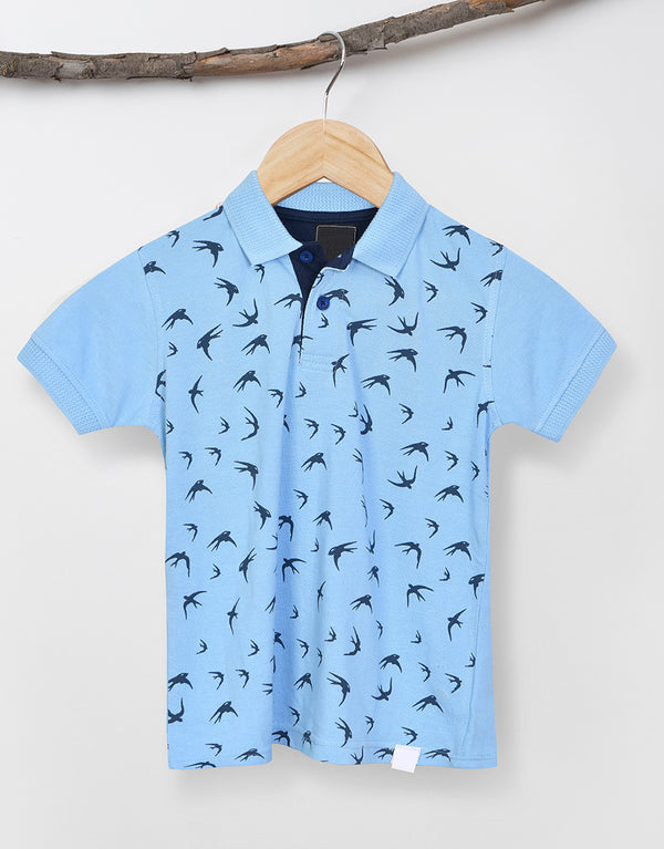 GUS Boys Keep Your Mind Printed Polo Shirt-Sky