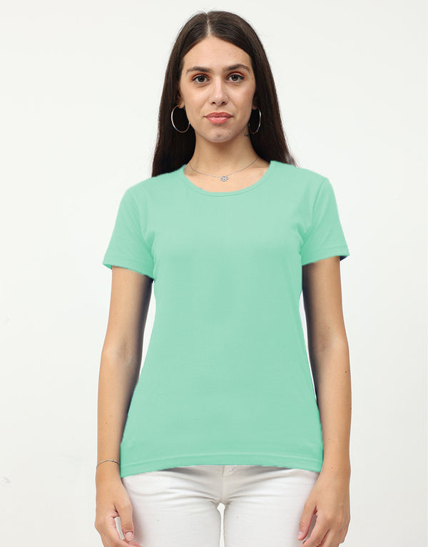 Ladies Rib Cotton Short Sleeve T-Shirt-Aqua