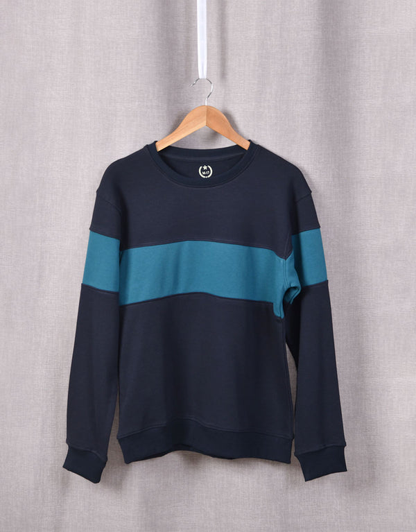 Men's Fleece Round Neck Panel Sweatshirt-Navy