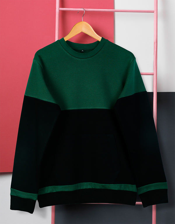 Men's Fleece Round Neck Sweatshirt-Green & Black