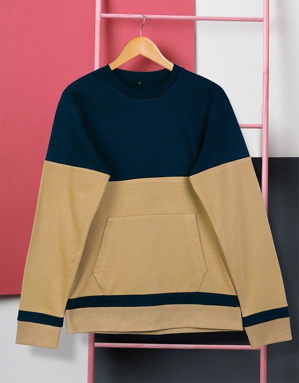 Men's Fleece Round Neck Sweatshirt-Navy & Skin