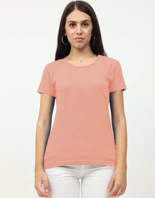 Ladies Rib Cotton Short Sleeve T-Shirt-Peach