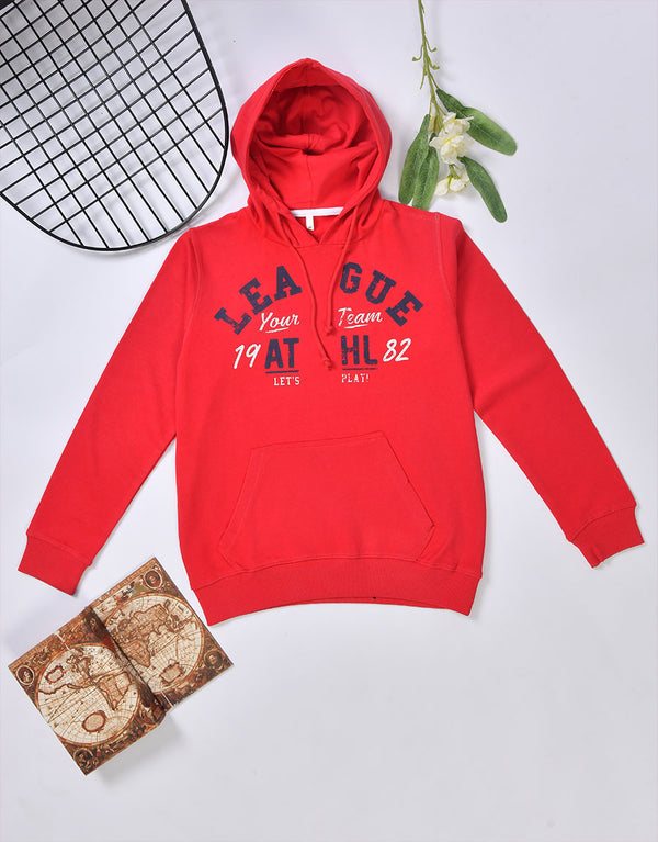 Kid's Terry Printed Hoodie - Red