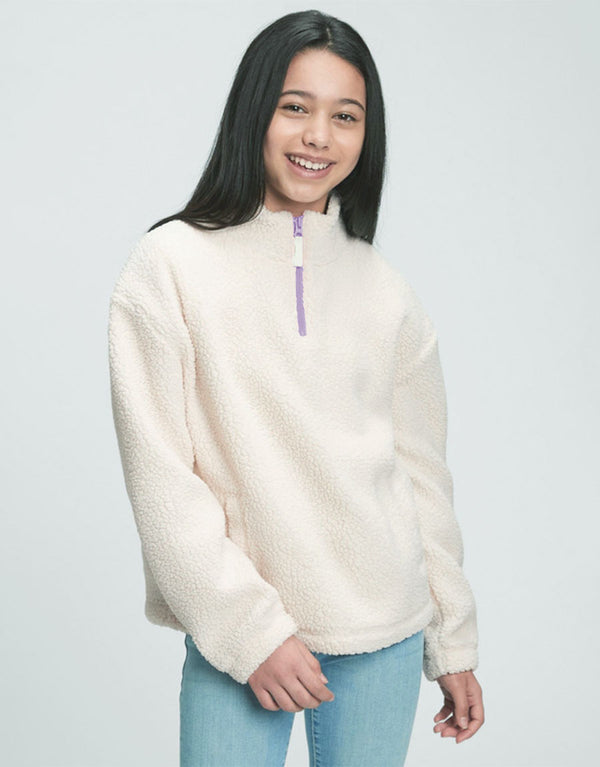 Kids Ultra Soft Sherpa Half Zipper Sweatshirt-Cream