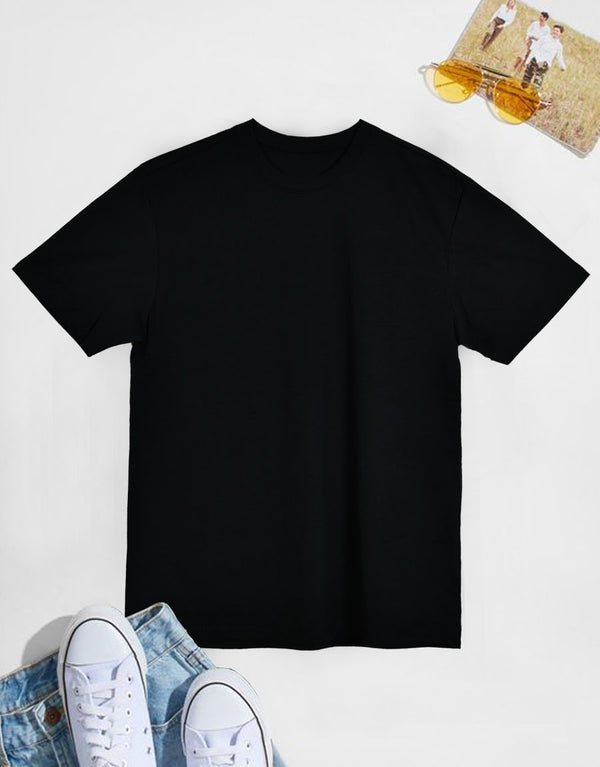Men Plain Crew-Neck Short Sleeve Tee Shirt-Black