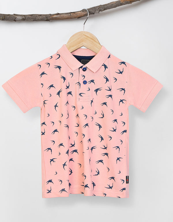 GUS Boys Keep Your Mind Printed Polo Shirt-Peach