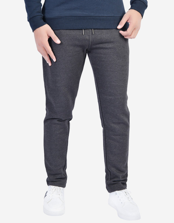 Men's Plain Knit Fleece Jogger Trouser-Charcoal