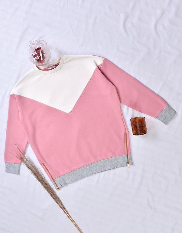 Ladies Chevron Fleece Sweat Shirt-Pink