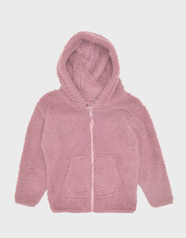 Kids Ultra Soft Sherpa Full Zipper Hoodie-Pink
