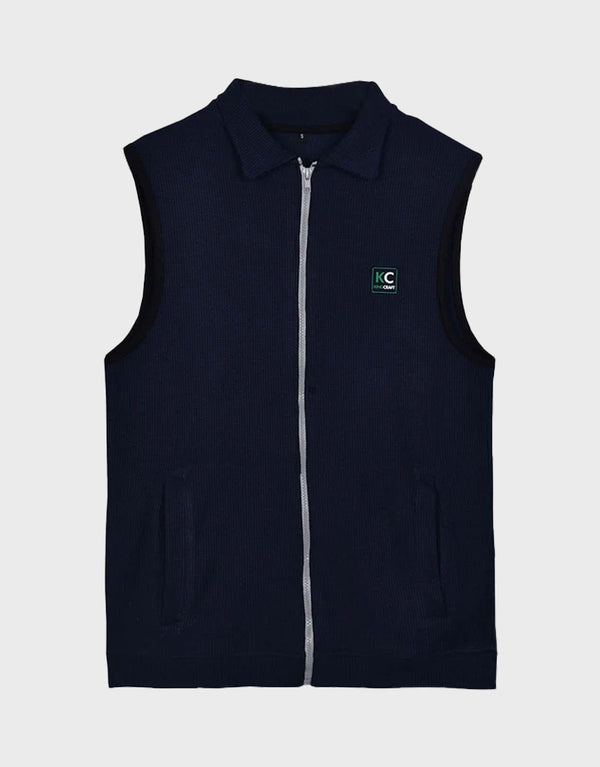 Unisex Sleeveless Thermal Fabric Zipper Jacket-Navy